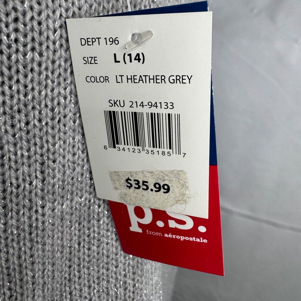 P.S. Aeropostale Lightweight Cardigan Girl's Size L (14) Light Gray NWT - Picture 7 of 9